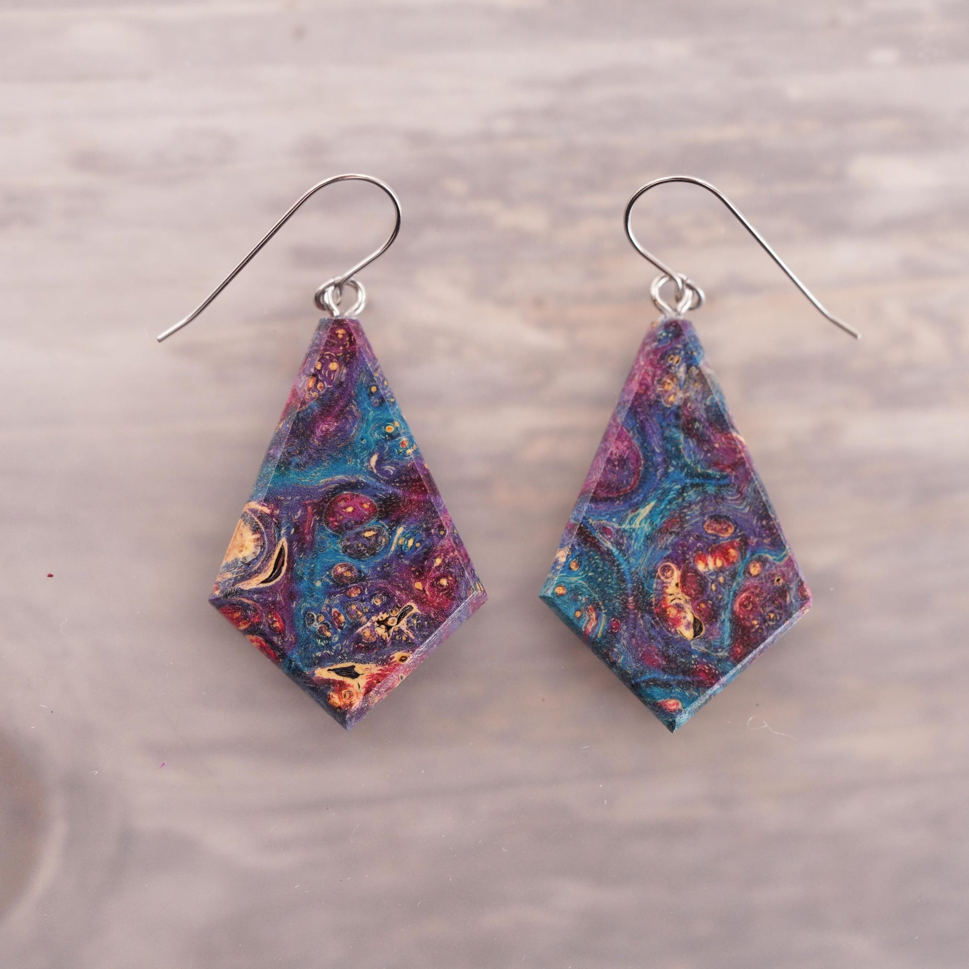 Colorful Dyed Burl Wood Teardrop Earrings
