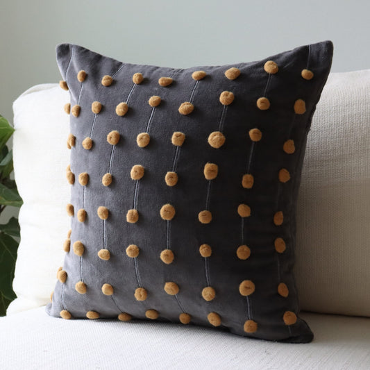 Gray and Yellow 18x18" Throw Pillow Covers, Textured Pillows, Boho Covers, Decorative Cover, Simple Sofa Accent Cotton Velvet with Embroidery