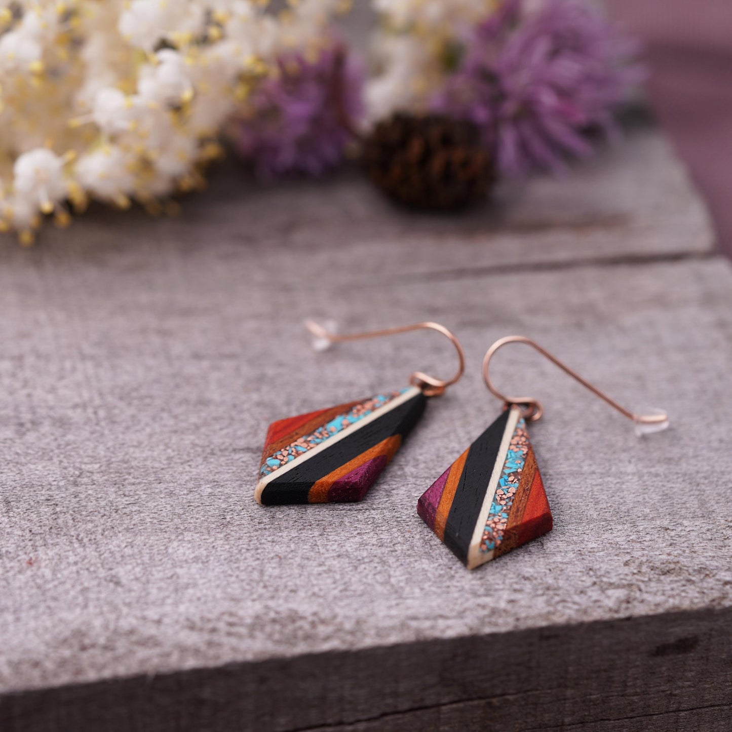 Recycled Copper and Turquoise Teardrop Earrings