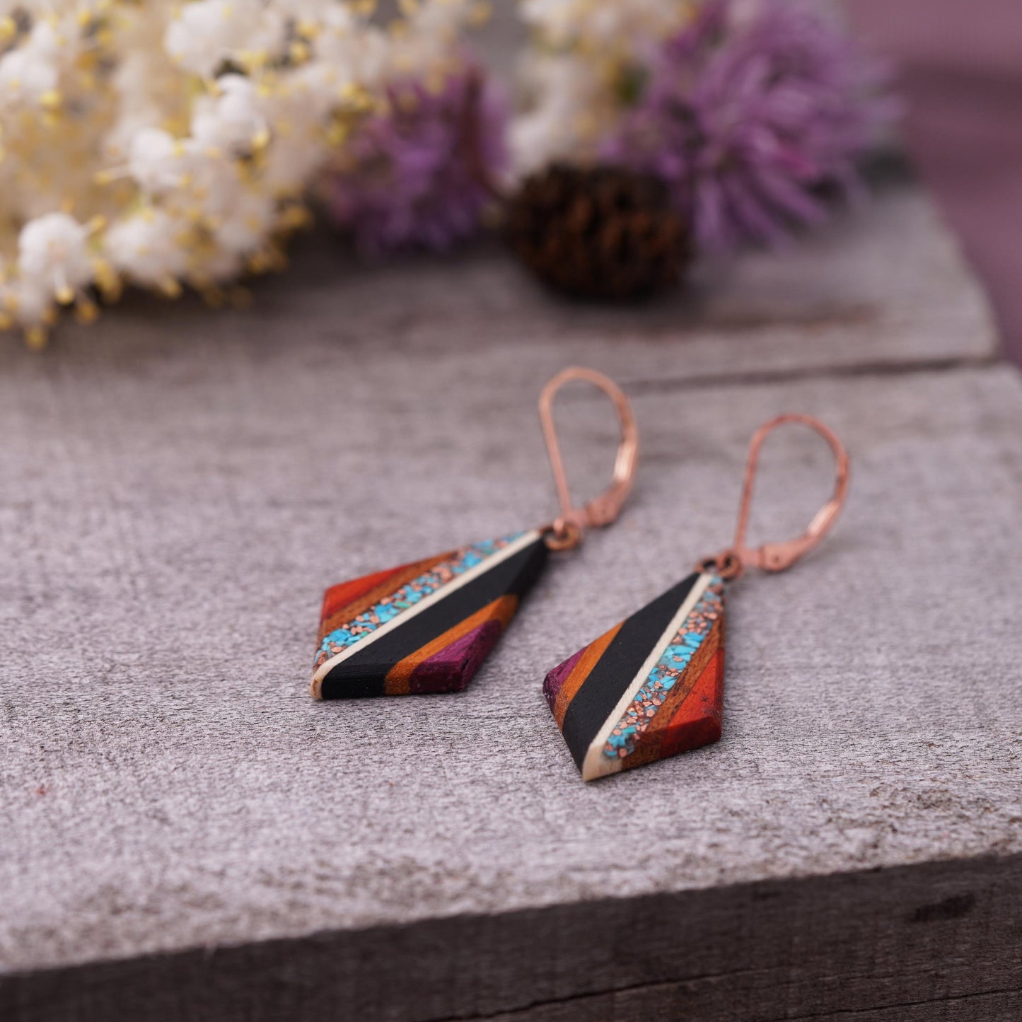 Recycled Copper and Turquoise Teardrop Earrings