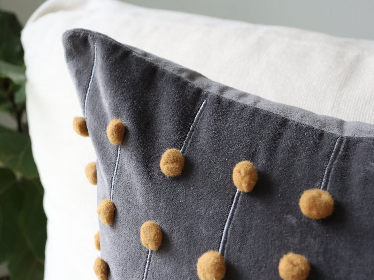 Gray and Yellow 18x18" Throw Pillow Covers, Textured Pillows, Boho Covers, Decorative Cover, Simple Sofa Accent Cotton Velvet with Embroidery