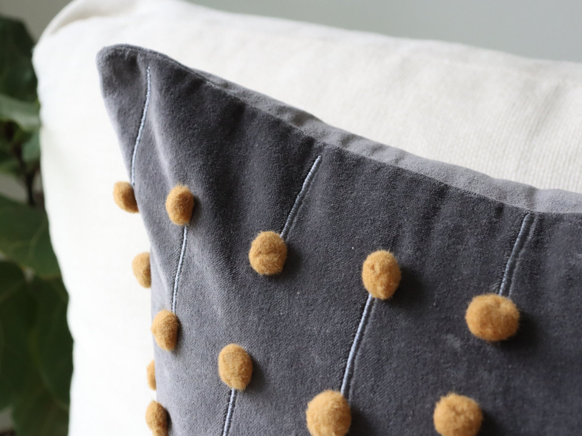 Gray and Yellow 18x18" Throw Pillow Covers, Textured Pillows, Boho Covers, Decorative Cover, Simple Sofa Accent Cotton Velvet with Embroidery