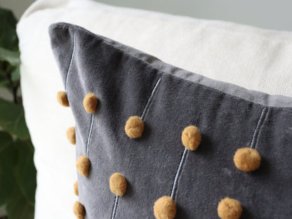 Gray and Yellow 18x18" Throw Pillow Covers, Textured Pillows, Boho Covers, Decorative Cover, Simple Sofa Accent Cotton Velvet with Embroidery