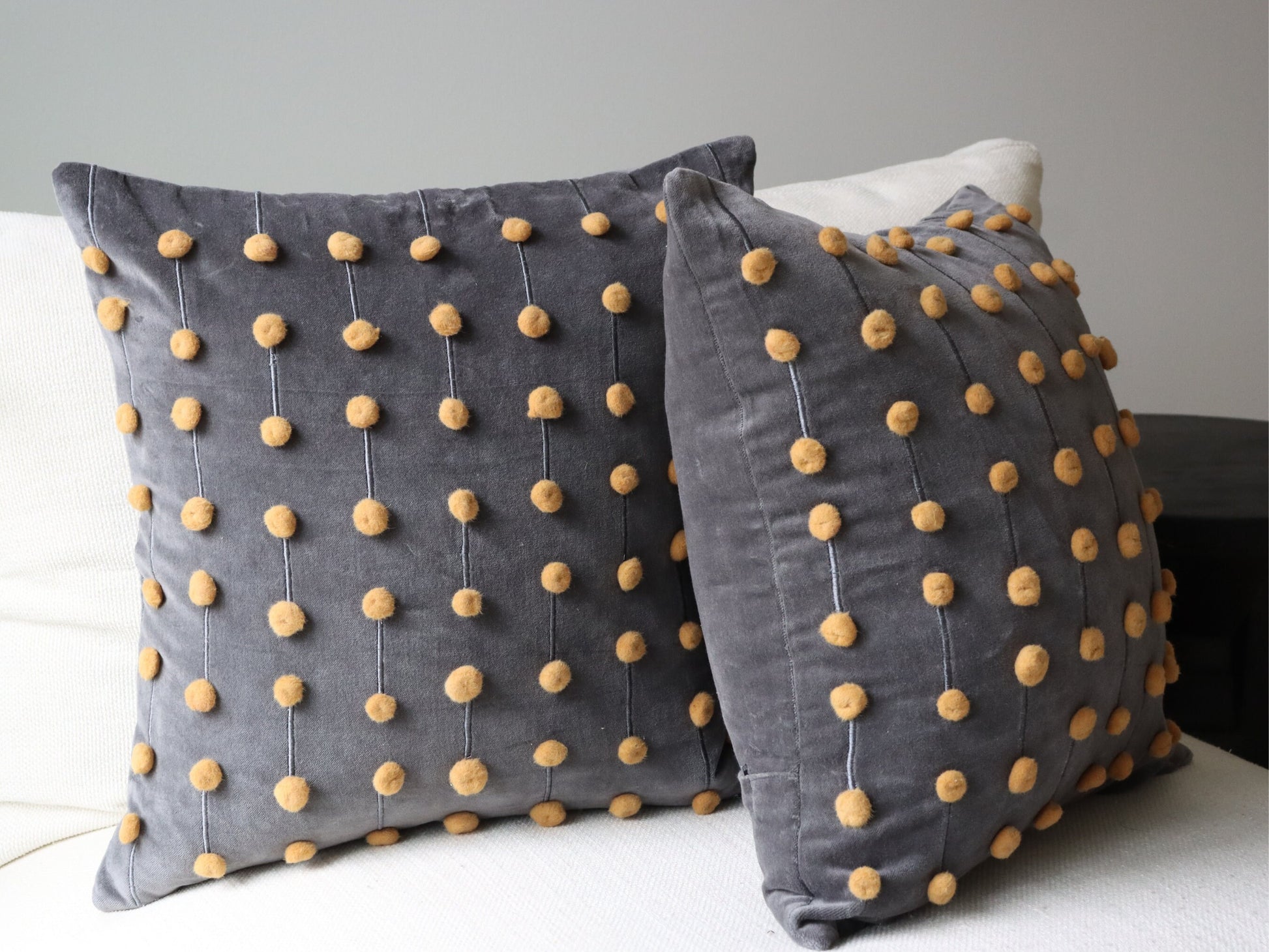 Gray and Yellow 18x18" Throw Pillow Covers, Textured Pillows, Boho Covers, Decorative Cover, Simple Sofa Accent Cotton Velvet with Embroidery